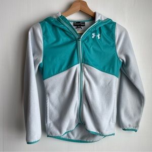 Under Armour full zip girls hooded fleece jacket sz medium teal/aqua